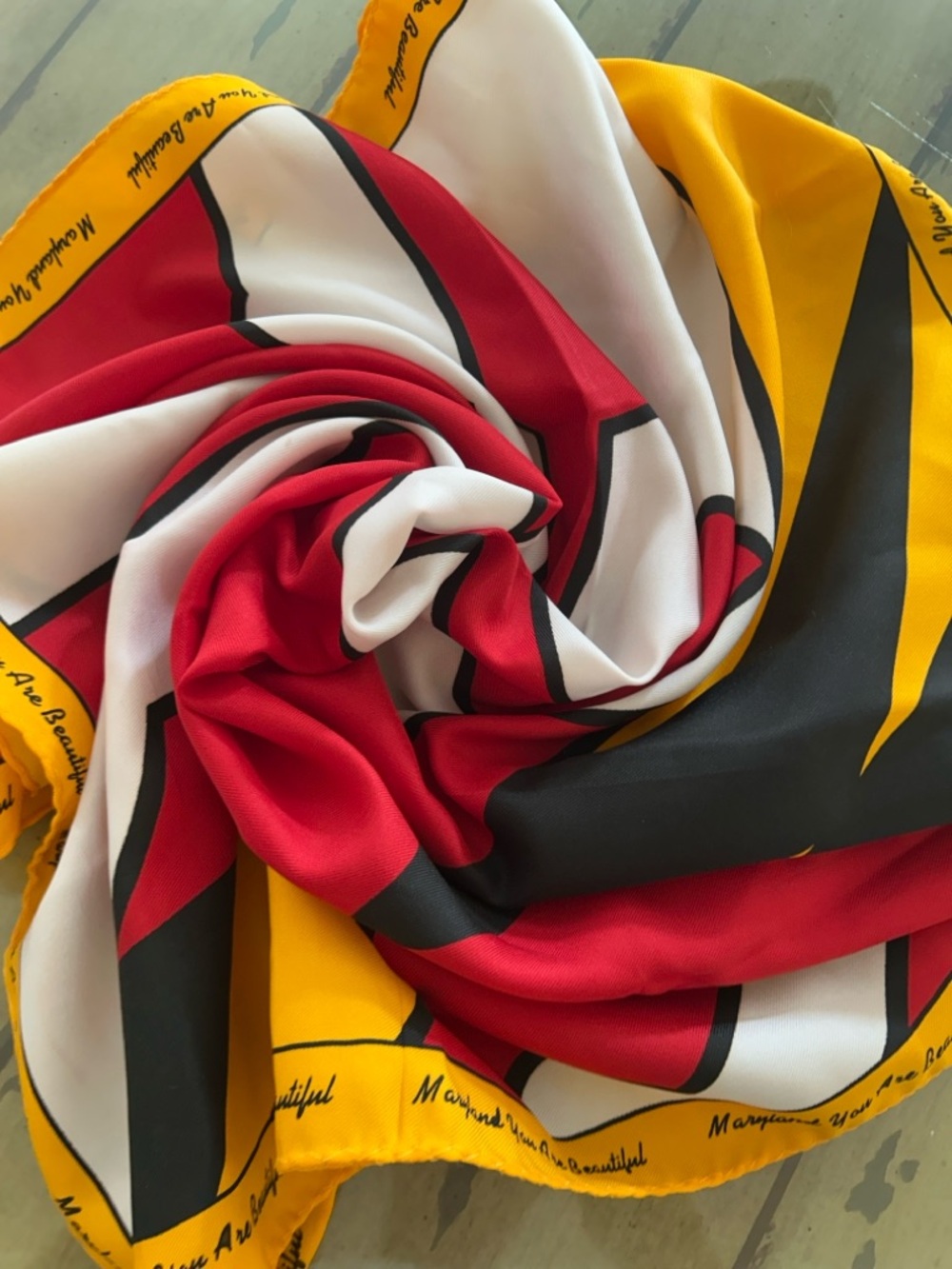 Bold Graphic Red, White, Yellow & Black Silk Scarf Italian 26“ x 26“ - Picture 4 of 11